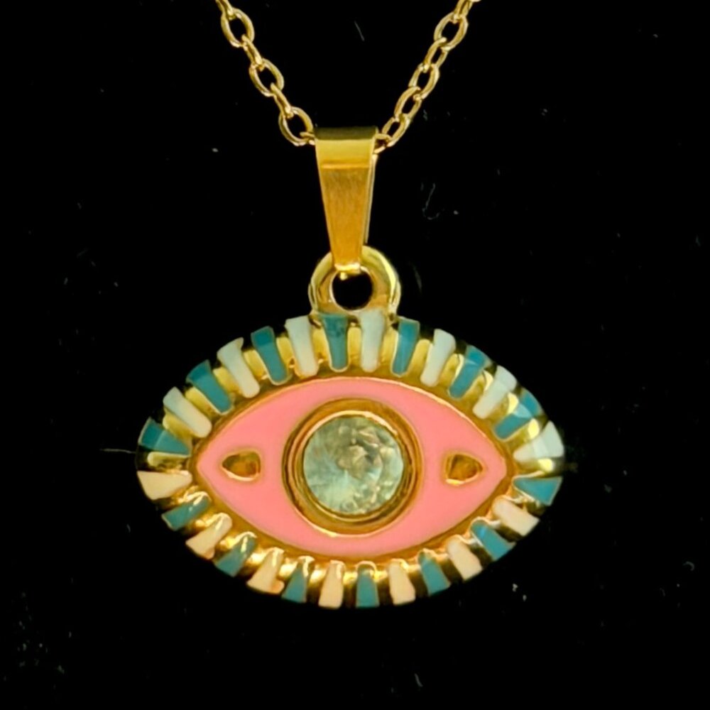 Ramla Pink Eye Necklace - 14K Gold-Plated New - Picture 2 of 3